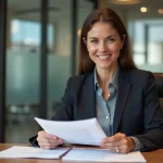 Femme d'affaires confiante examinant des documents importants