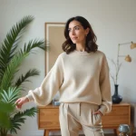 Femme élégante dans un salon moderne et chaleureux