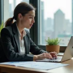 Femme d affaires regardant des graphiques financiers