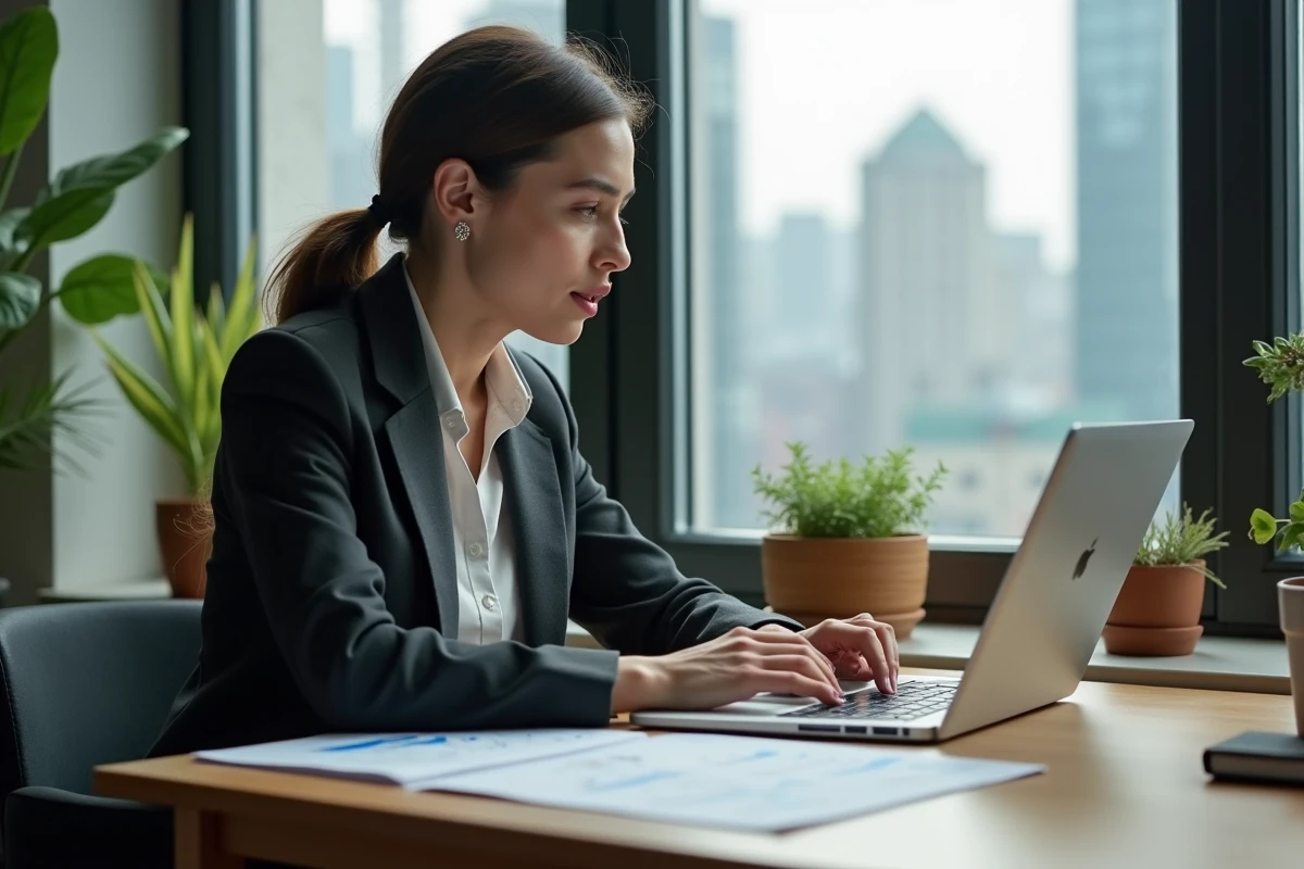 Femme d affaires regardant des graphiques financiers