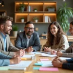 Groupe d'adultes en réunion de travail dynamique
