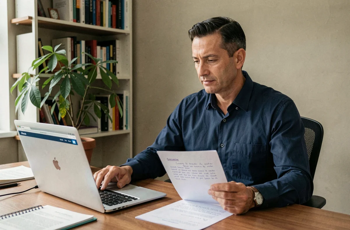 Homme recherchant le numéro de téléphone du service client Amazon sur un ordinateur portable au bureau
