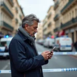 Homme d'âge moyen sur une rue de Cannes avec police