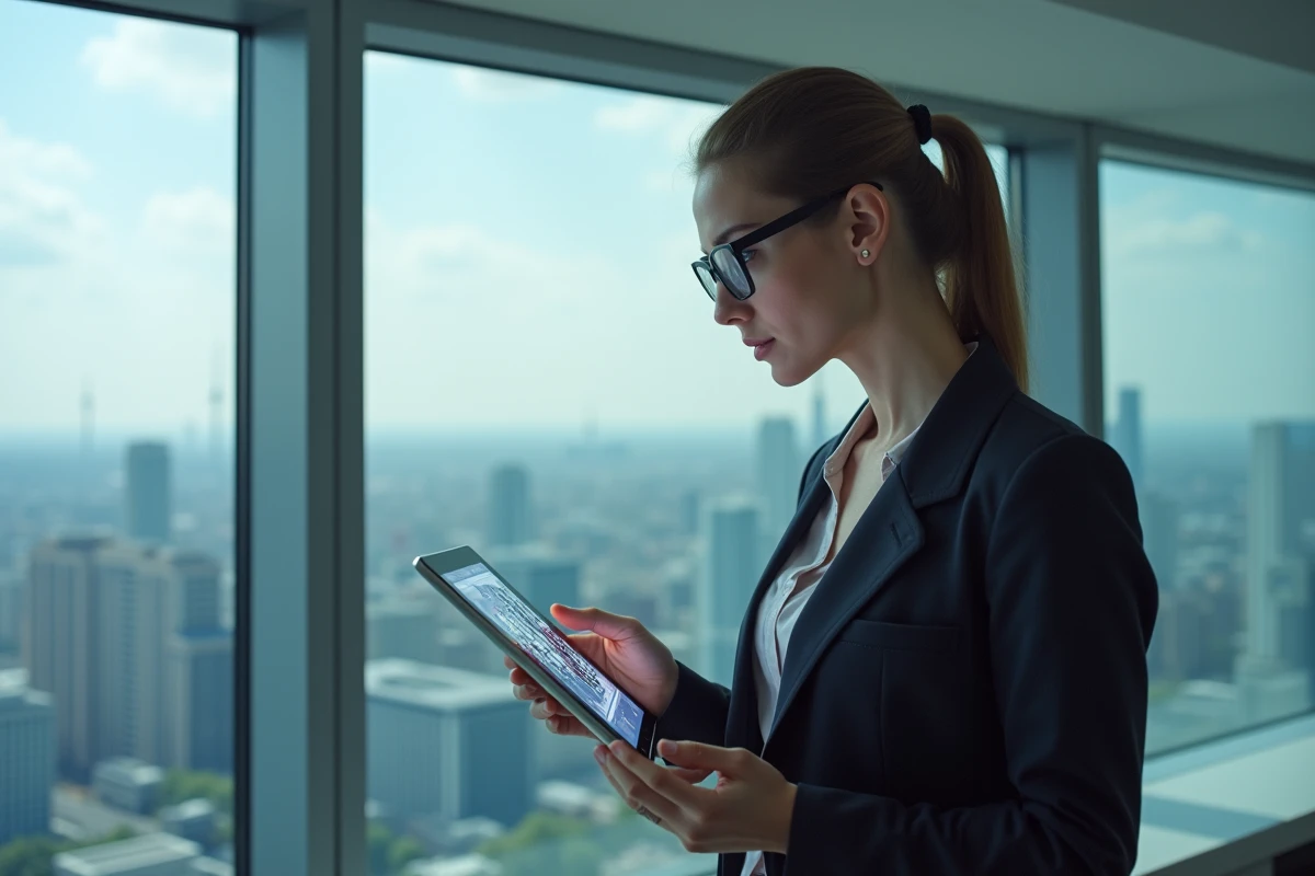 Jeune femme chercheuse examinant un schéma automobile