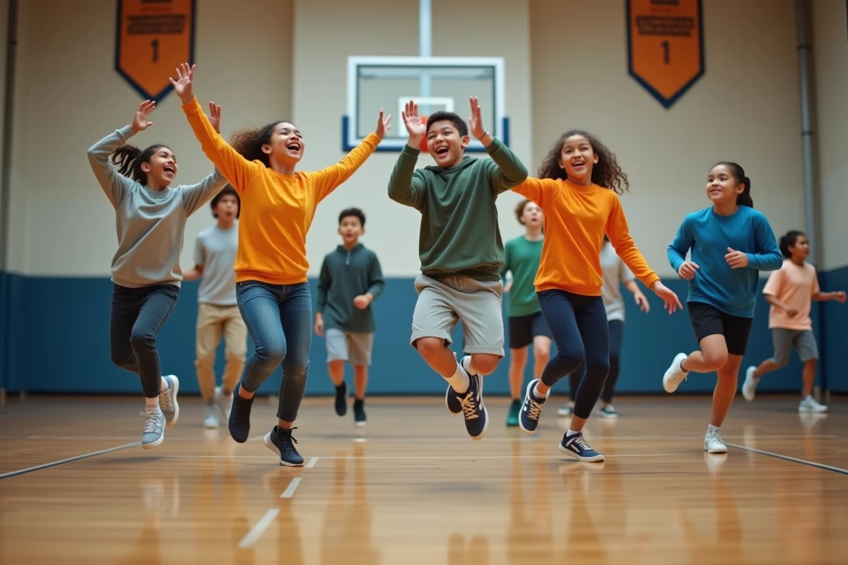 Jeunes sportifs jouant au basketball dans un gymnase moderne