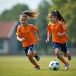 Jeunes joueurs de soccer en action sur un terrain extérieur