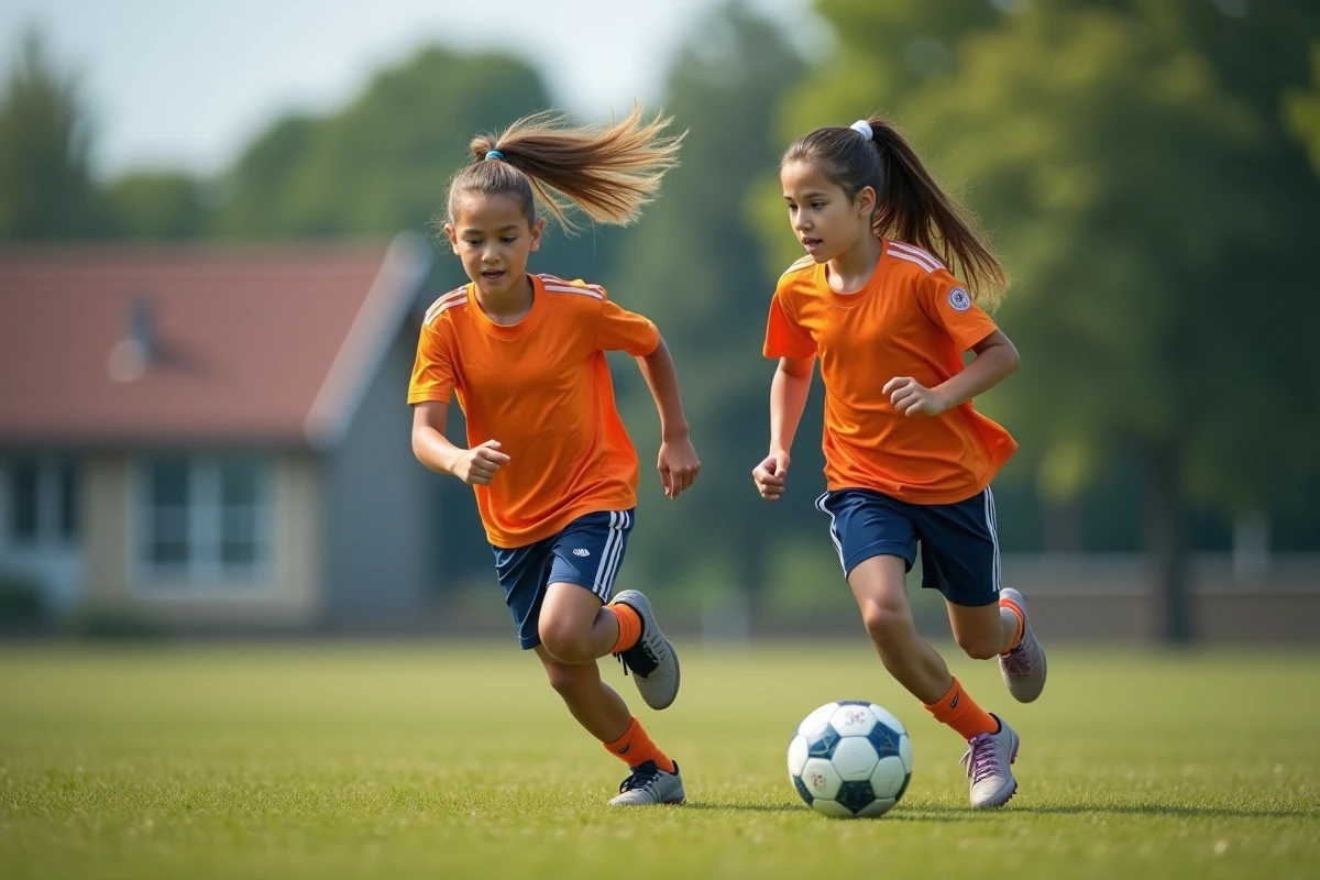 Jeunes joueurs de soccer en action sur un terrain extérieur