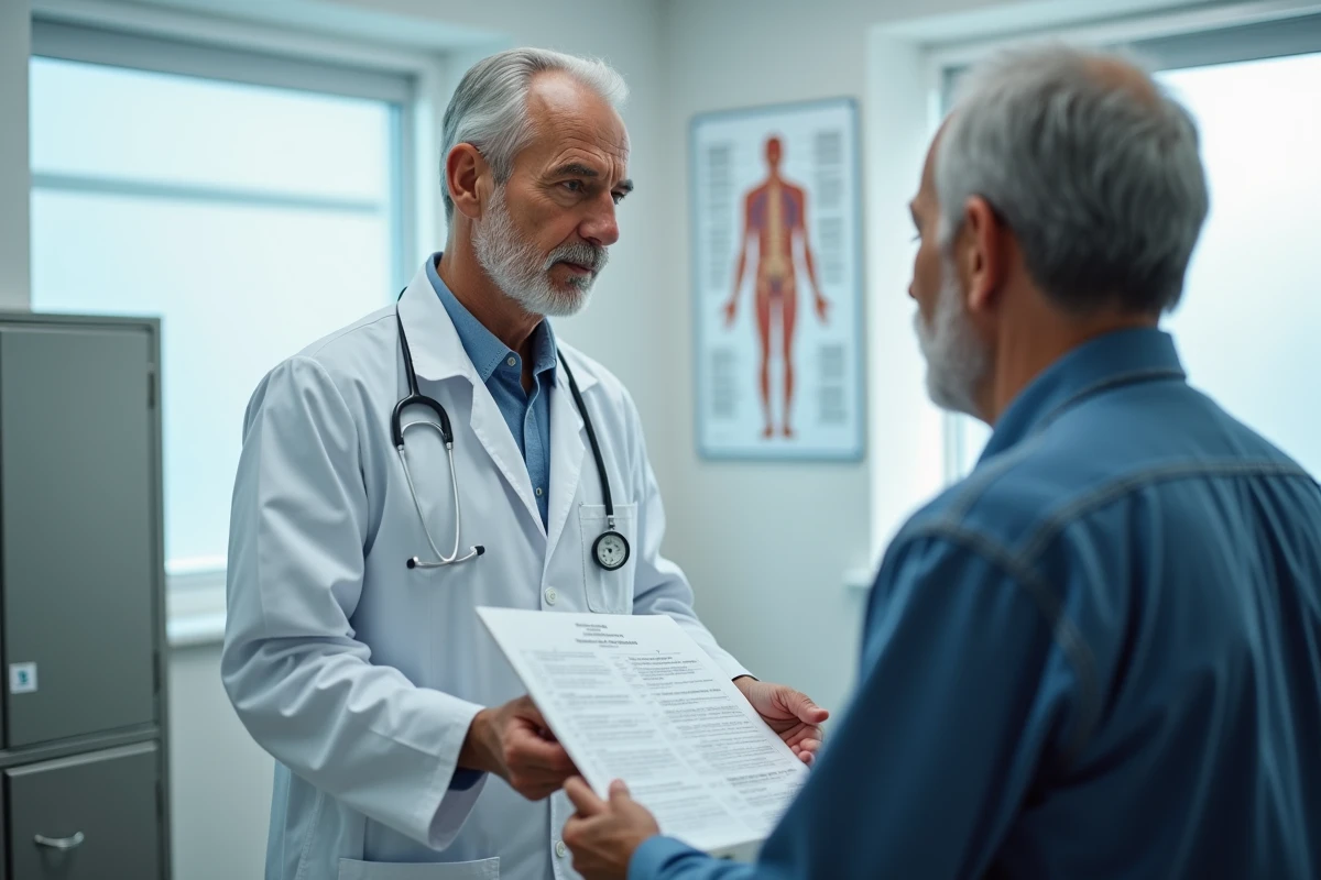 Médecin examinant un patient avec un graphique médical