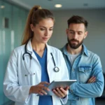 Medecin femme en consultation avec patient dans un hopital moderne
