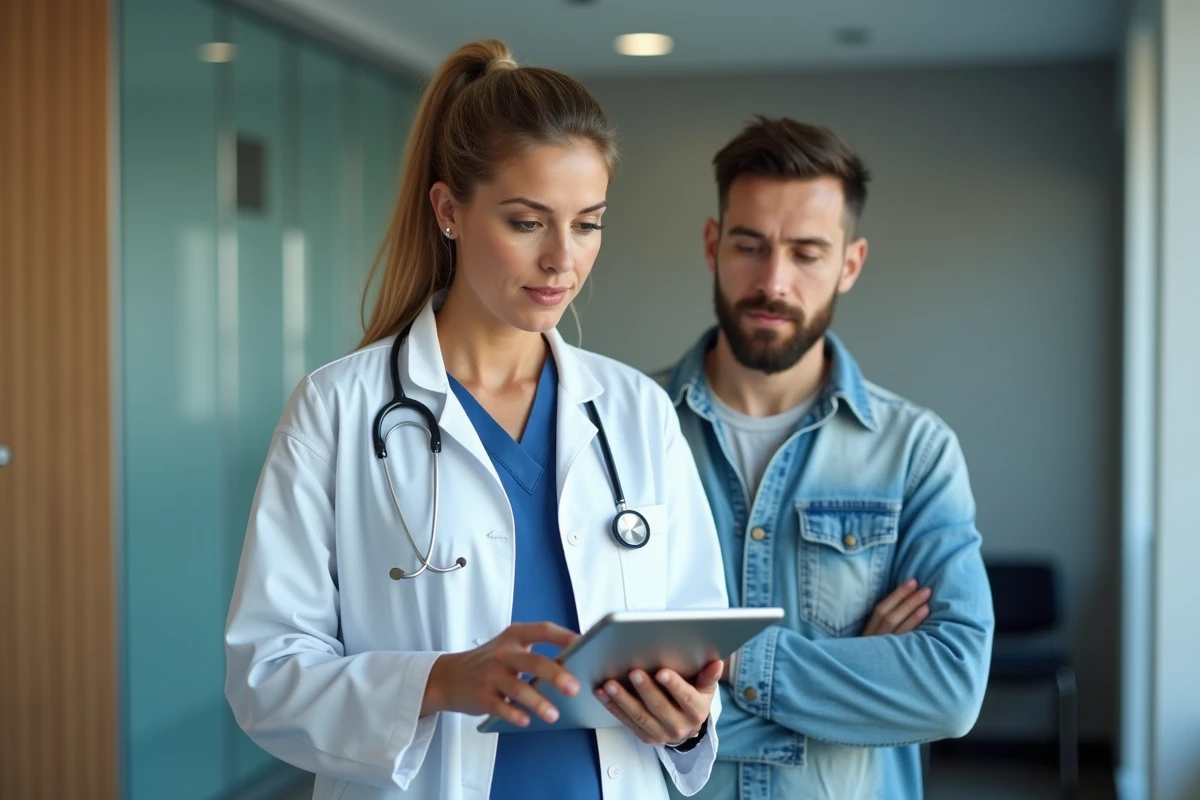 Medecin femme en consultation avec patient dans un hopital moderne