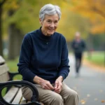 Femme senior en plein effort dans un parc automnal